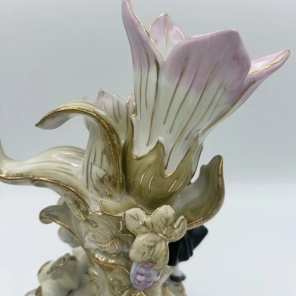 2 Pc Lenwile Ardalt Colonial French Boy & Girl Fruit Flower Double Vase Figurine